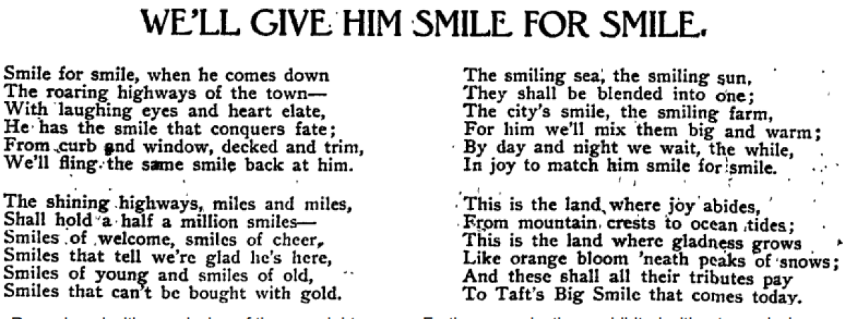 Oct. 11, 1909: The Times printed a front-page poem to greet President Taft in L.A.