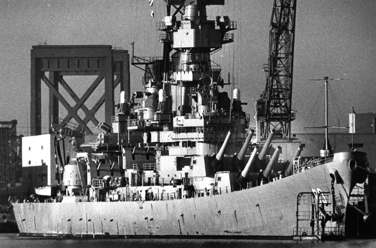 Nov. 15, 1989: The battleship Missouri docked at the Long Beach Naval Station.