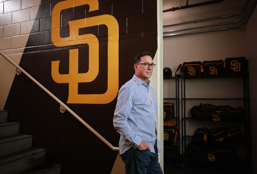 New Padres manager Bob Melvin in the clubhouse at Petco Park in December.