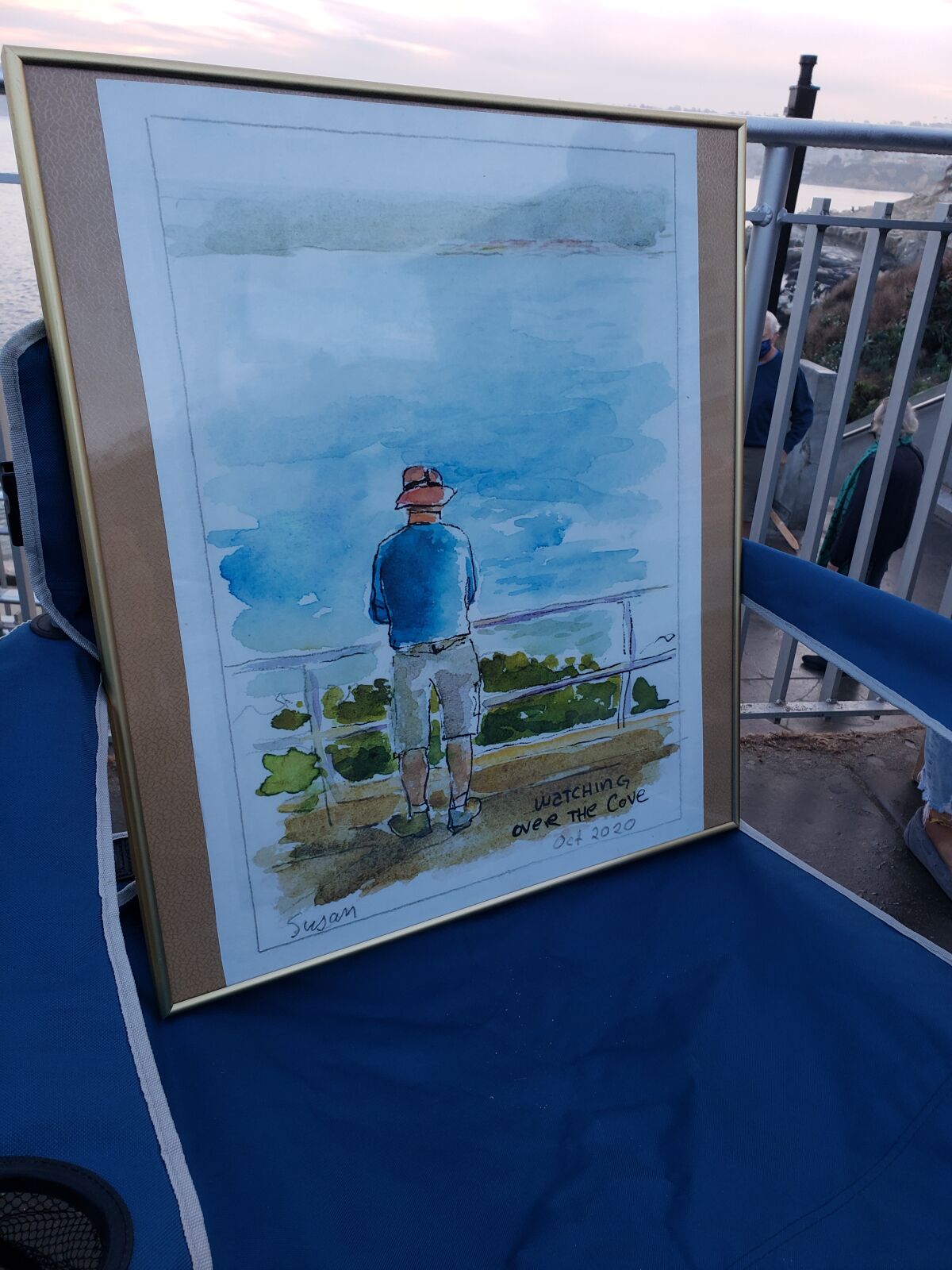 A watercolor painting of Bill Robbins was a surprise gift at the award presentation.