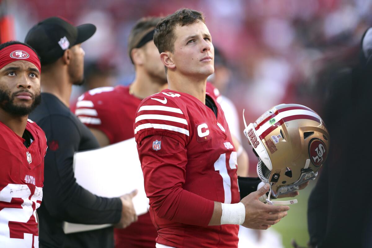 49ers QB Brock Purdy vows to be 'smart with the ball' after 5 interceptions  during a 3-game skid - The San Diego Union-Tribune