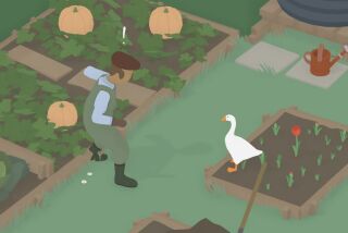 A screenshot of "Untitled Goose Game," in which you play a goose that annoys people in an English village.