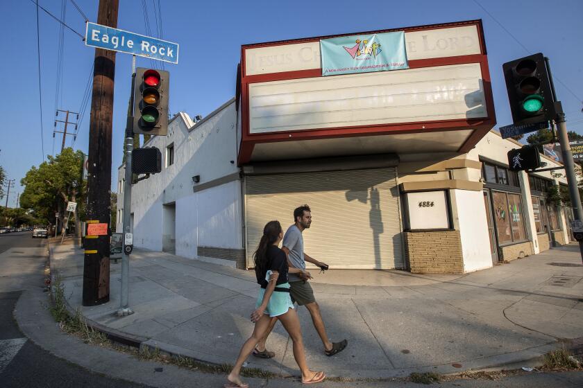 EAGLE ROCK, CA - JULY 15, 2021: Vidiots, the long-time L.A. video store, is reopening at this new location in Eagle Rock with a 250 seat movie theater that is being restored to its original purpose as an independent theater with state of the art sound and projection, and offer aa full program of repertory titles, Indies, hard to find titles, classics and community driven programs. (Mel Melcon / Los Angeles Times)