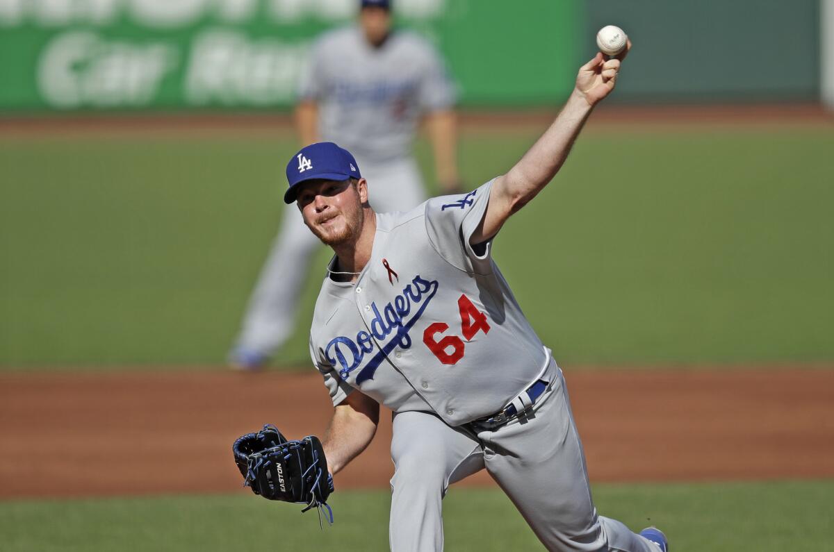 Caleb Ferguson pitches against the San Francisco Giants on Thursday at Oracle Park.