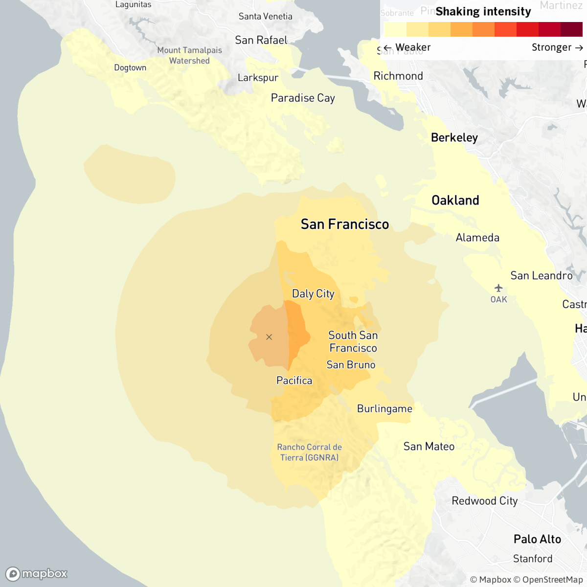 Map showing the epicenter and expanse of the earthquake