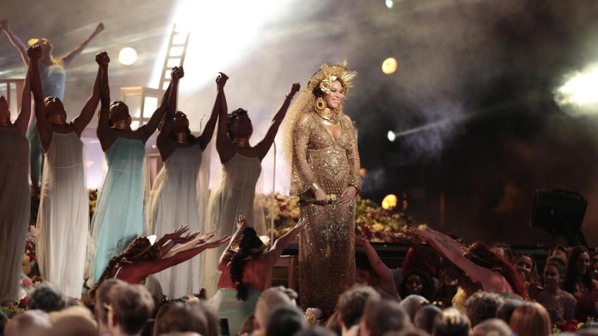 Beyoncé performs during Sunday's Grammy Awards.