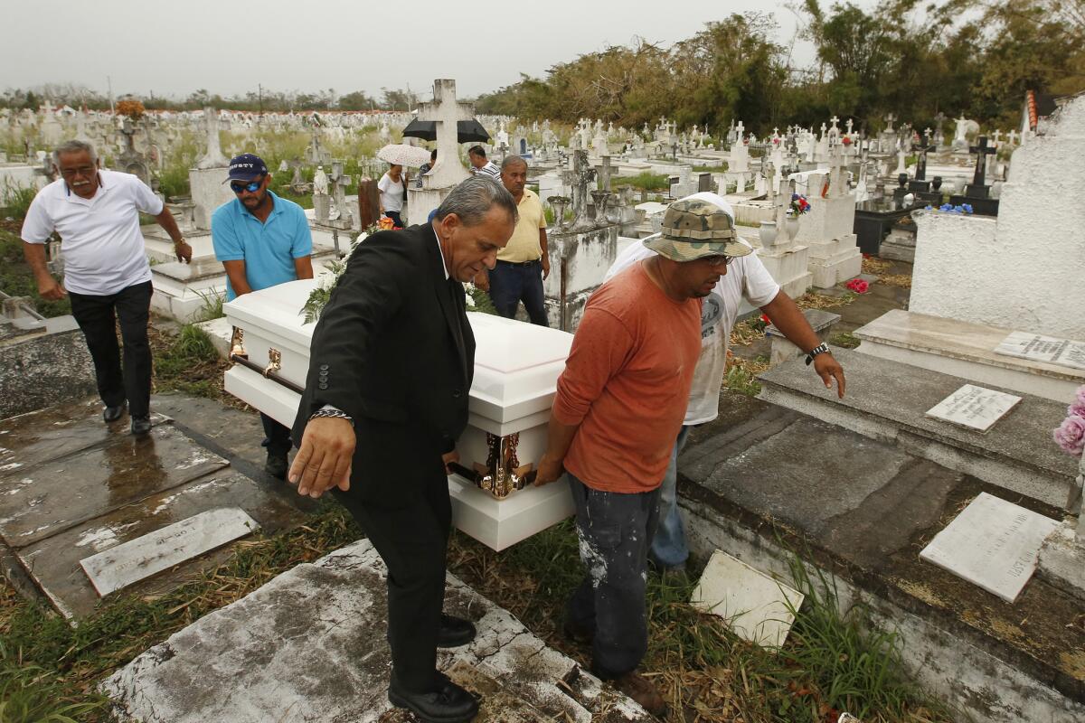 The casket of Norma Casiano Rivera is carried to her grave at the Lajas municipal cemetery.