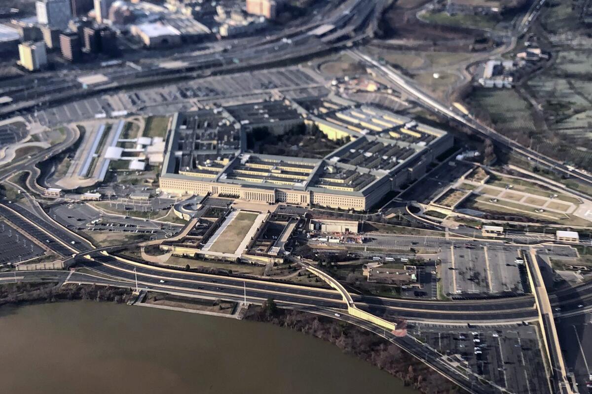 An aerial view of the Pentagon near Washington