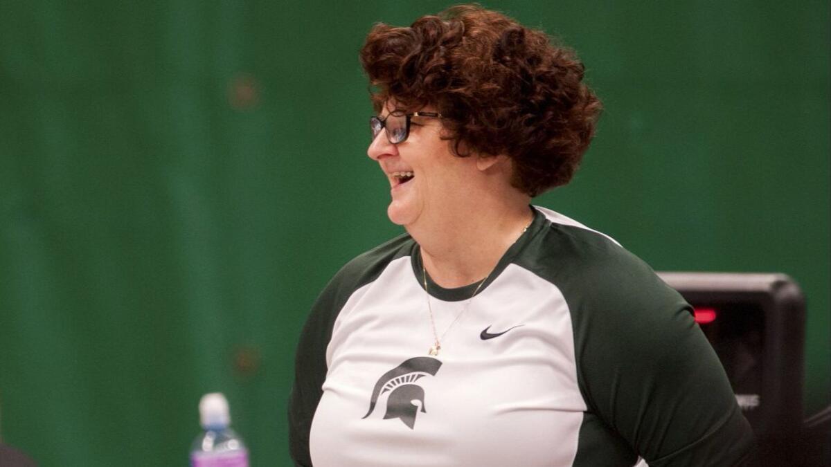 Kathie Klages, shown at a meet in 2016, resigned as Michigan State gymnastics coach in 2017.