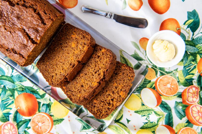 LOS ANGELES, CA- December 20, 2019: Sweet Potato and Yogurt Loaf on Friday, December 20, 2019. (Mariah Tauger / Los Angeles Times / prop styling by Casey Dobbins)