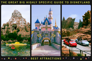 A framed triptych of three rides at Disneyland