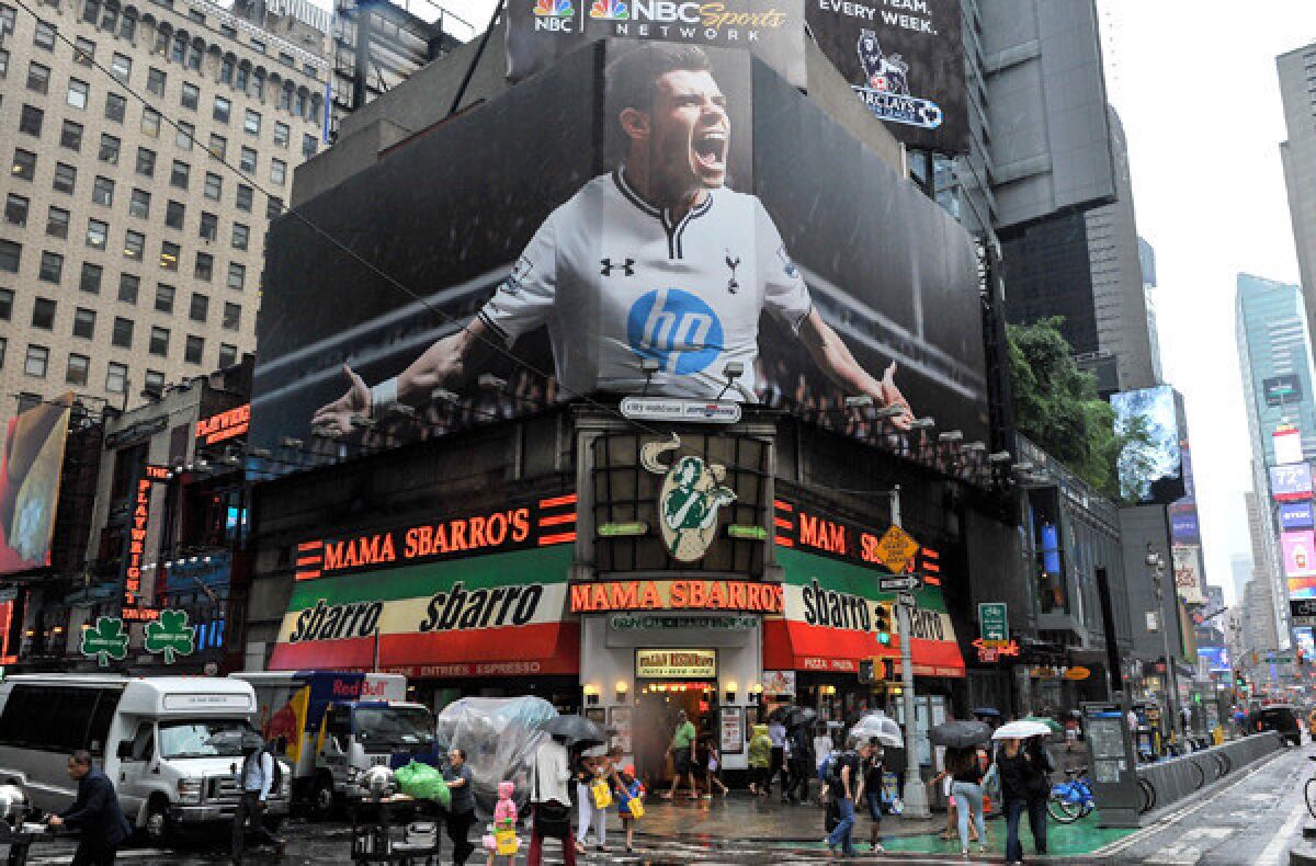 NBC Sports network has been promoting their upcoming coverage of English Premier League soccer on a billboard in Times Square.