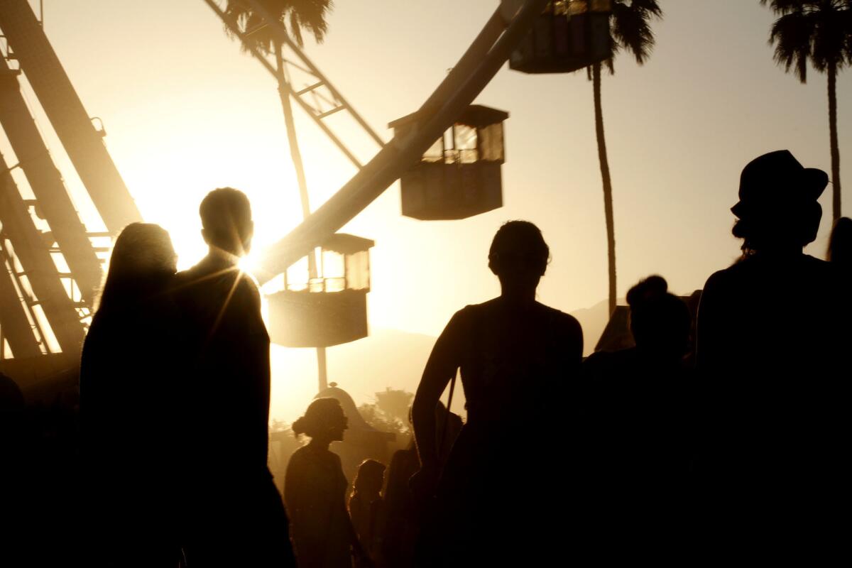 The sun sets at the Coachella Music Festival in 2012.