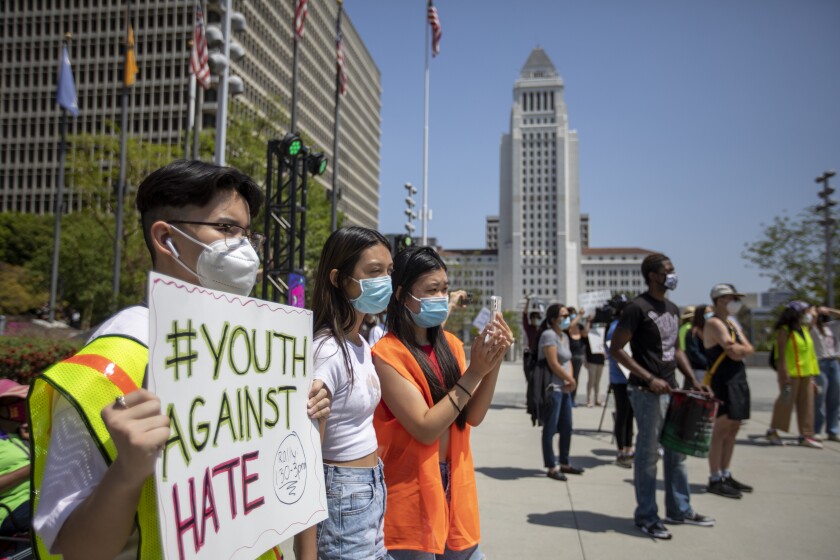 Youth Against Hate rally for solidarity in light of anti-Asian violence and hate crimes in Los Angeles.