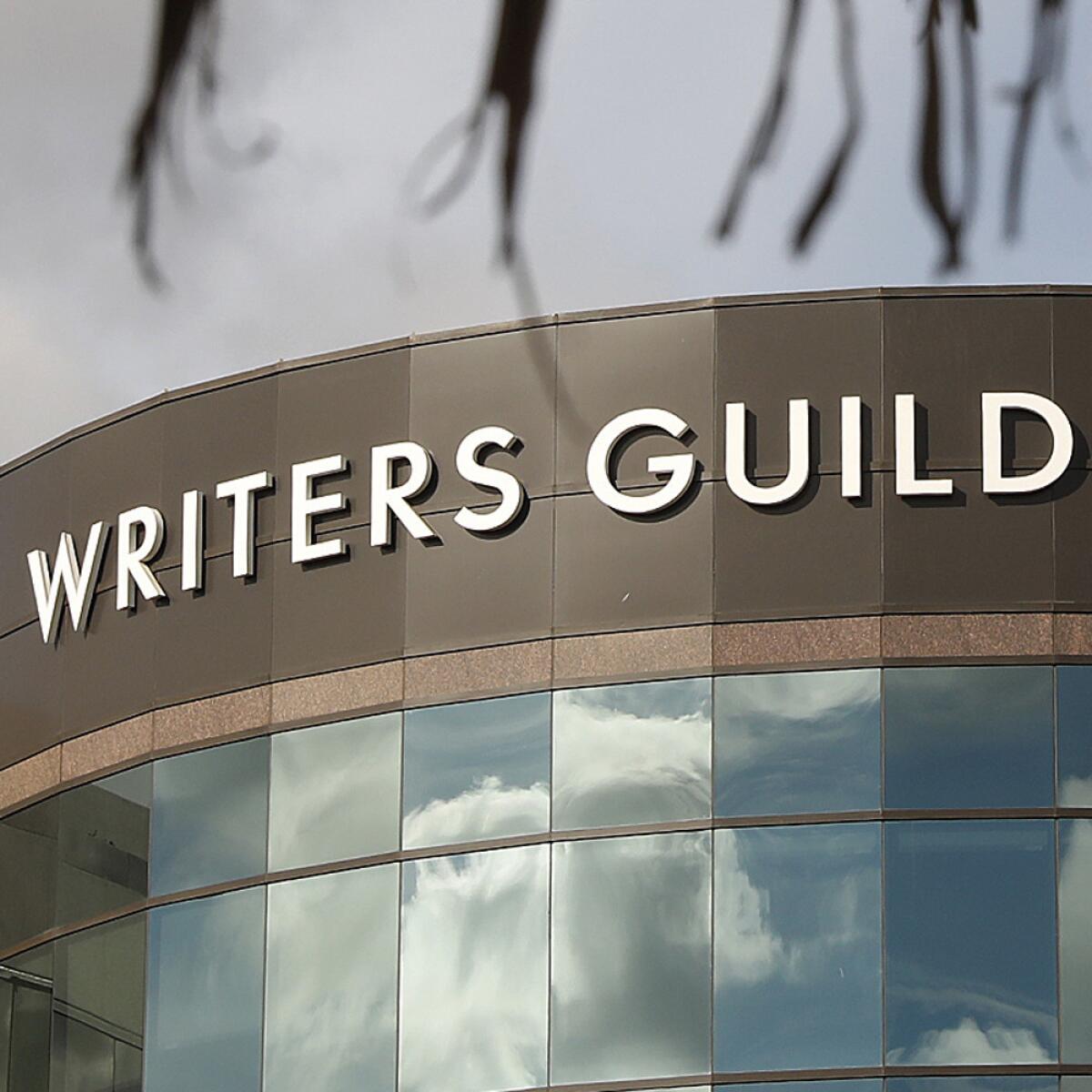 The Writers Guild of America West and major studios are expected to begin negotiations on a new contract next month. Above, WGA headquarters in the Fairfax area.