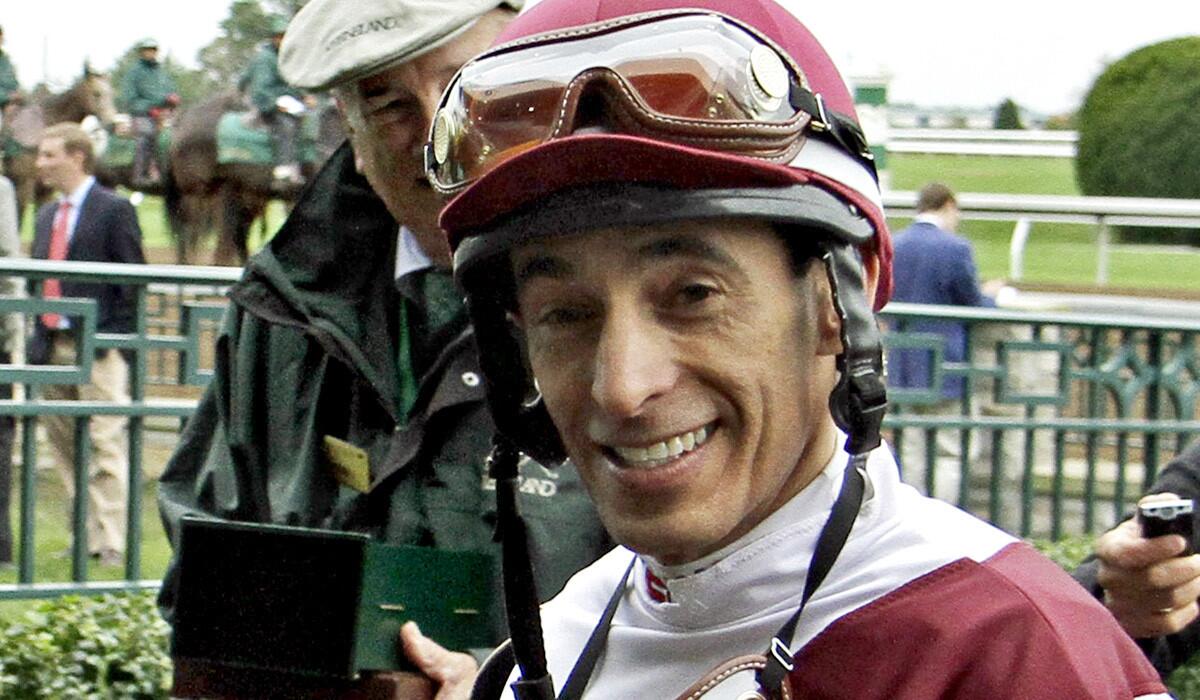 Jockey John Velazquez is all smiles after capturing his fourth Grade I stakes victory at Keeneland Race Course earlier this month.