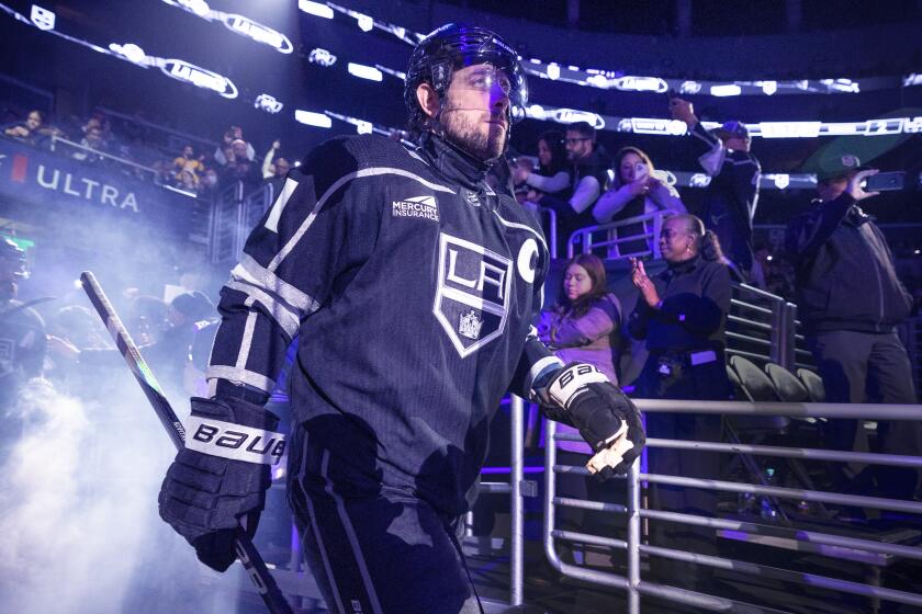 Los Angeles, CA - December 13: Kings center Anze Kopitar, is introduced before a game.