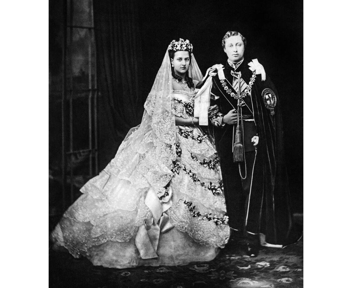 March 10, 1863: Edward, Prince of Wales, later King Edward VII, and his bride, Princess Alexandra of Denmark, after their wedding. She is the daughter of Christian IX, king of Denmark.