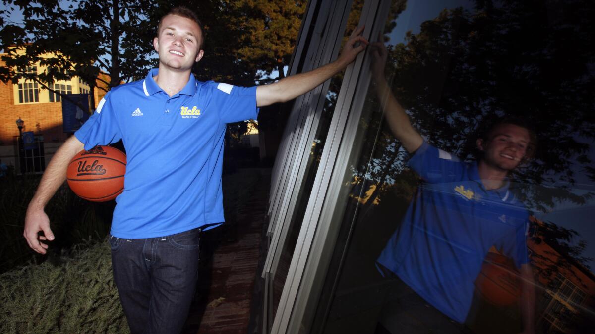 UCLA sophomore Bryce Alford, who will be the Bruins' starting point guard this season, stands in front of Pauley Pavilion.