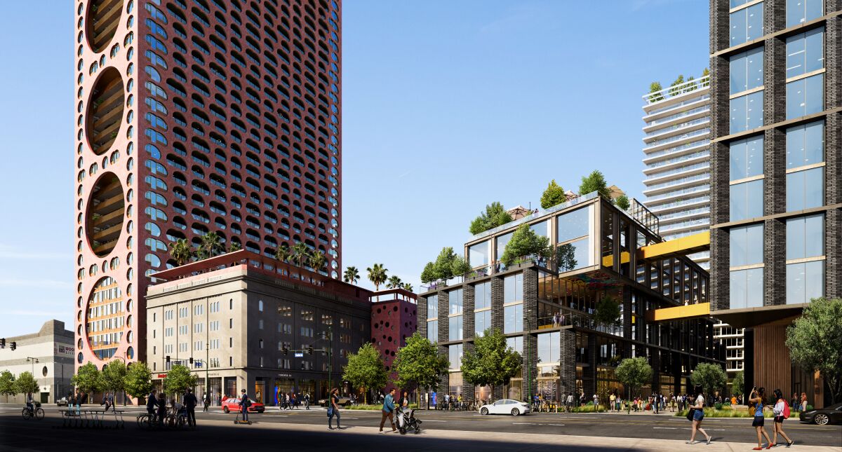 A rendering of the Fourth & Central complex, seen from Central Avenue.