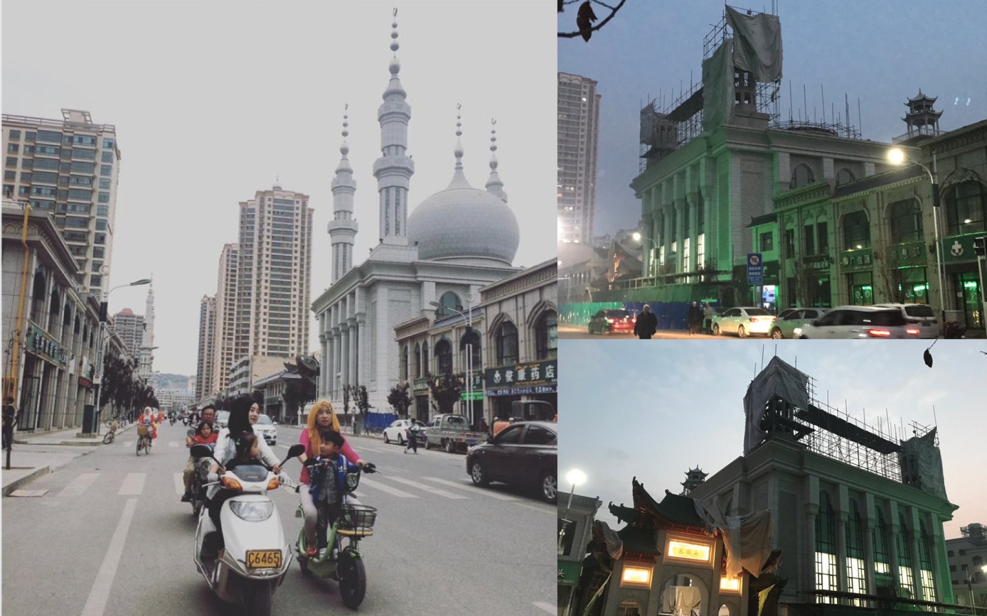 The Tiejia mosque in Linxia, Gansu province, China, in 2016 (left) and on Nov. 13, 2020 (right).