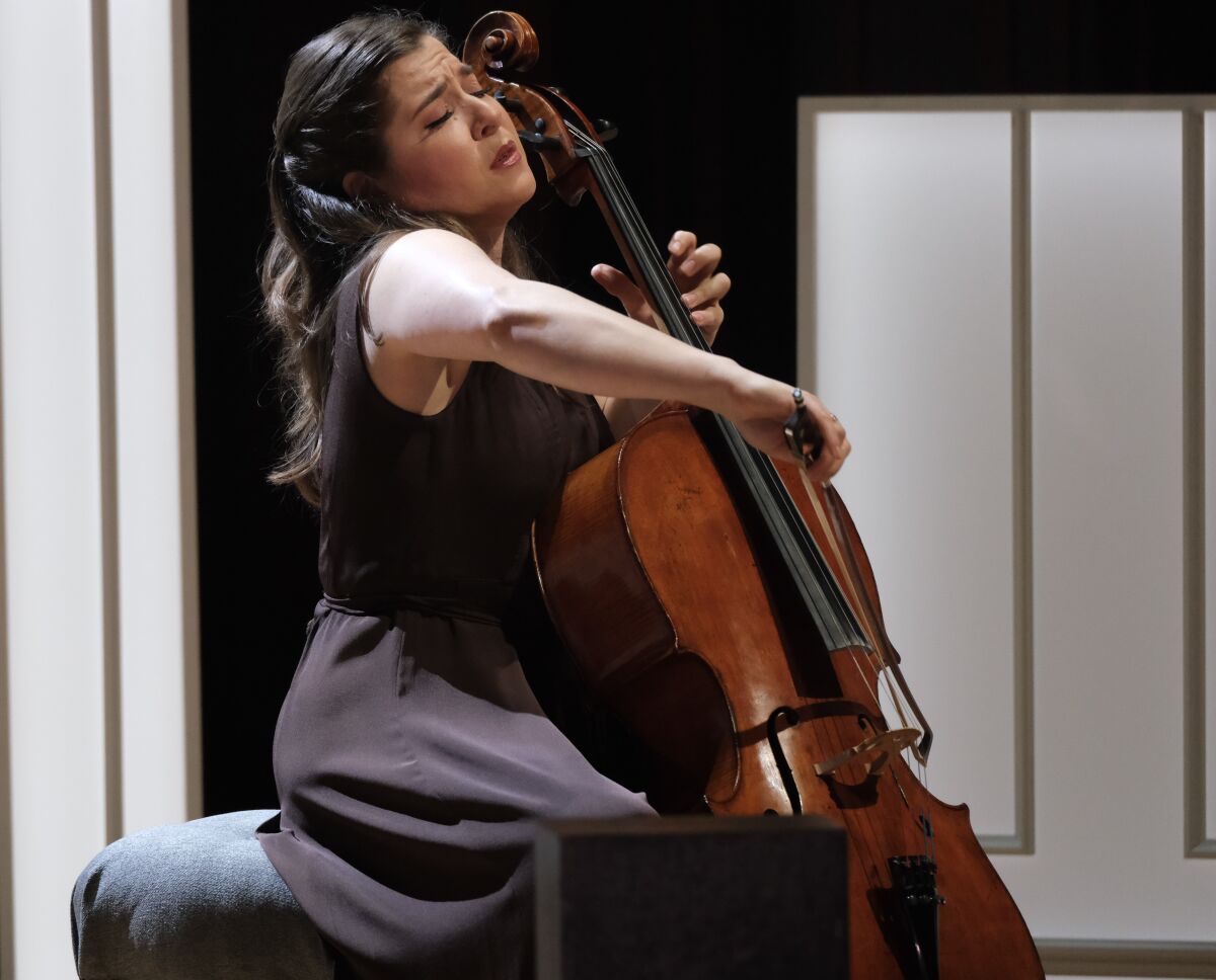 Cellist Alisa Weilerstein performs her "Fragments I" piece.