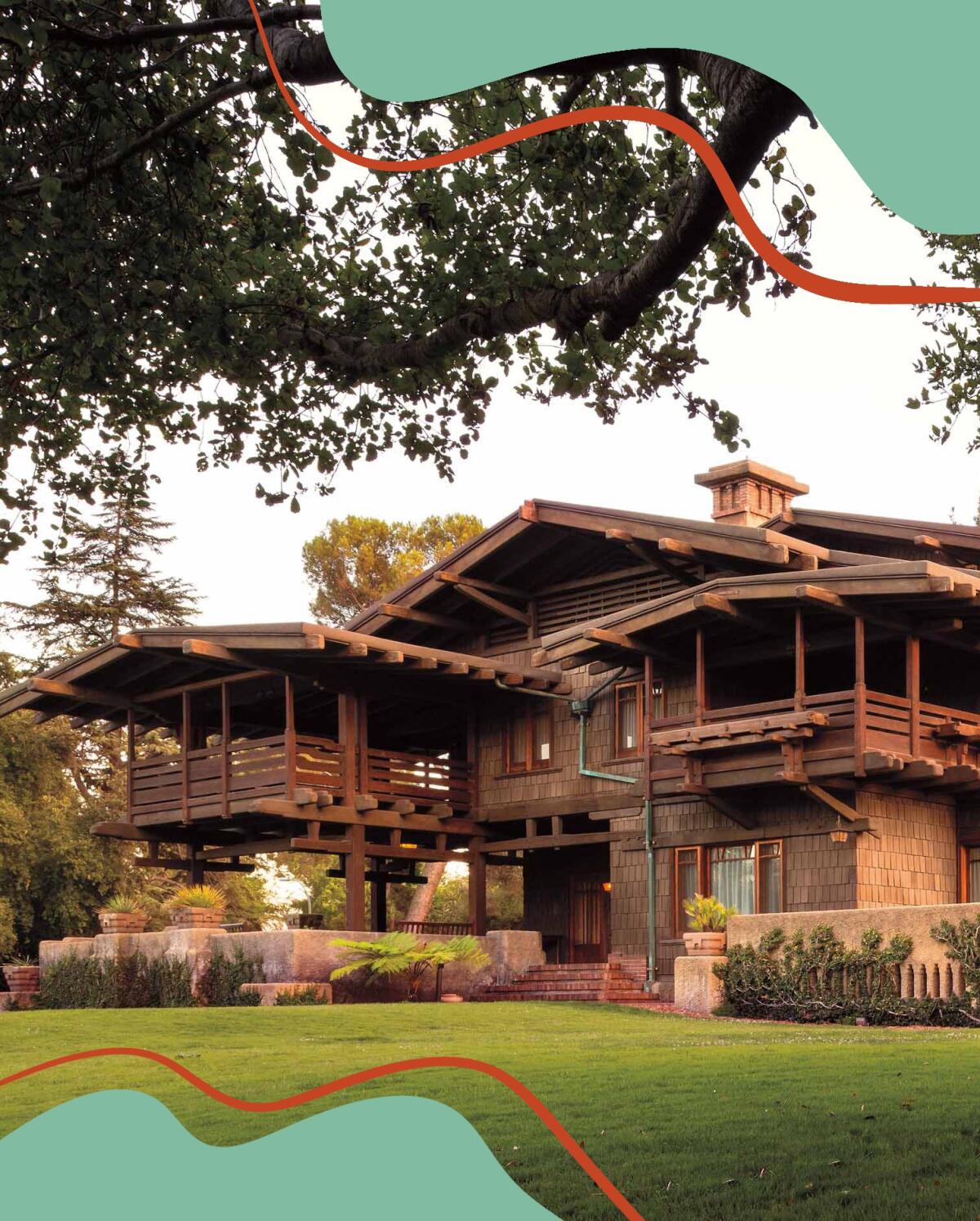 The northwest exterior of the Gamble House. 