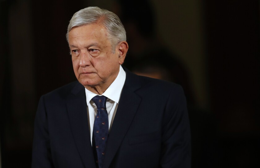 Mexican President Andrés Manuel López Obrador, shown at his daily news conference Tuesday, had been criticized for his lackadaisical posture on the coronavirus pandemic but now urges people to stay home and to practice physical distancing.