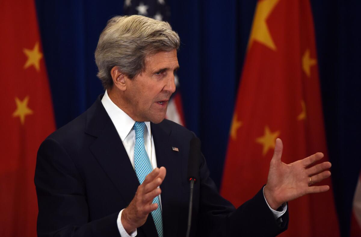 Secretary of State John F. Kerry speaks at a news conference after the end of talks at the U.S.-China Strategic and Economic Dialogue in Beijing on Thursday.