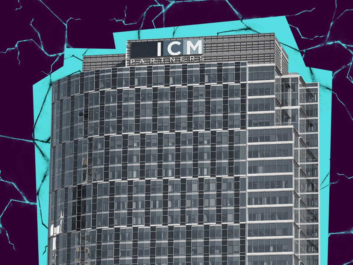 Photo illustration of the ICM Partners building against a cracked background