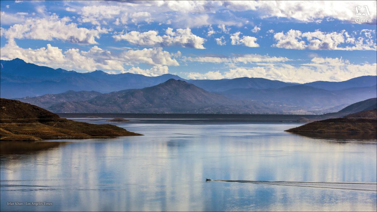 Low water levels show a "bathtub ring" in Diamond Valley Lake