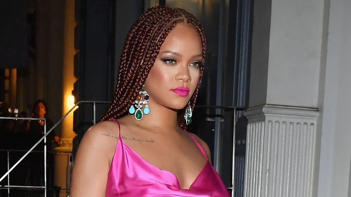 Barbadian singer Rihanna arrives at an event for her Fenty Beauty line.