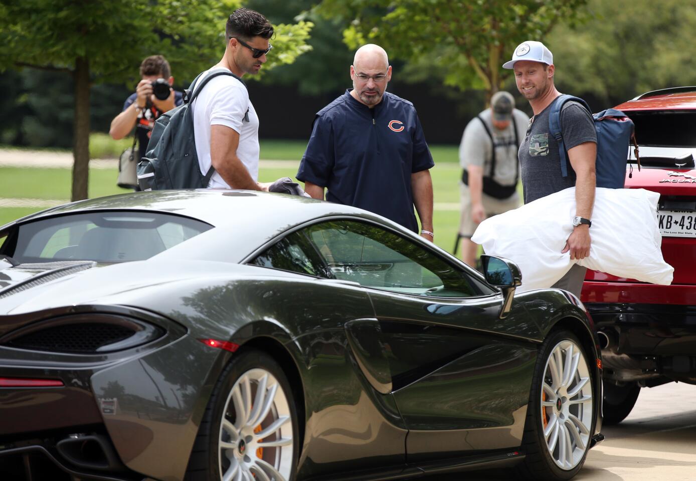 Punter Pat O'Donnell and kicker Connor Barth arrive in a McLaren as the Bears report to training camp in Bourbonnais on July 26, 2017.