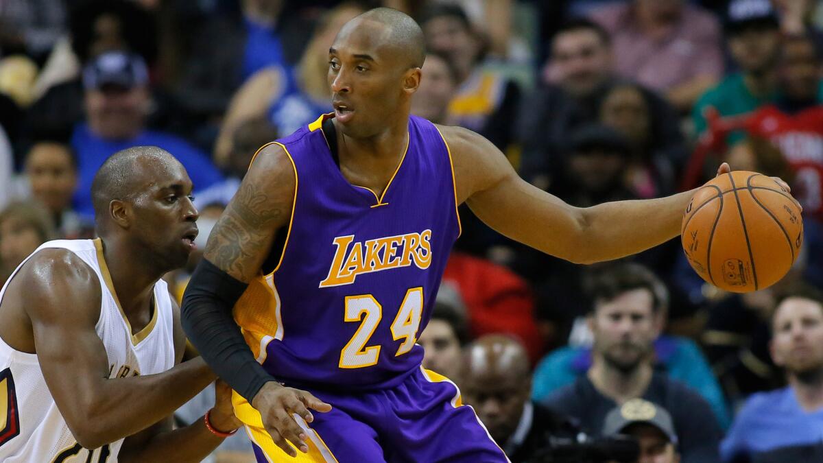 Kobe Bryant tries to work past New Orleans Pelicans guard Quincy Pondexter during the second half of the Lakers' 96-80 loss on Wednesday.