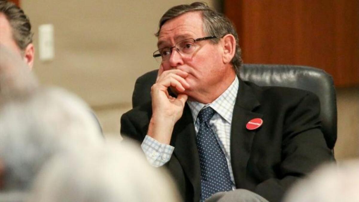 Cal State Chancellor Timothy P. White at a Cal State Board of Trustees meeting in March.