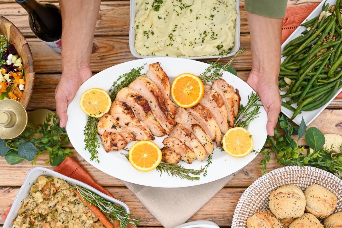 Greenleaf’s Thanksgiving feast includes roasted sliced turkey breast.
