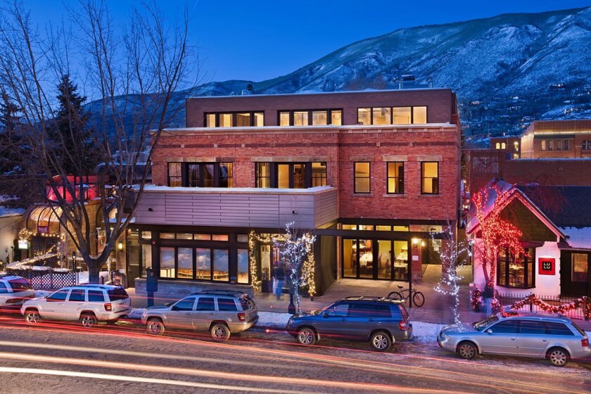 The exterior of Bootsy Bellows Aspen, which is located in the basement of this mixed-use building.