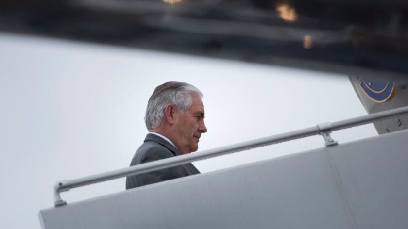 Secretary of State Rex Tillerson leaves Germany after a meeting of foreign ministers last week. He is flying to Mexico City on Wednesday.