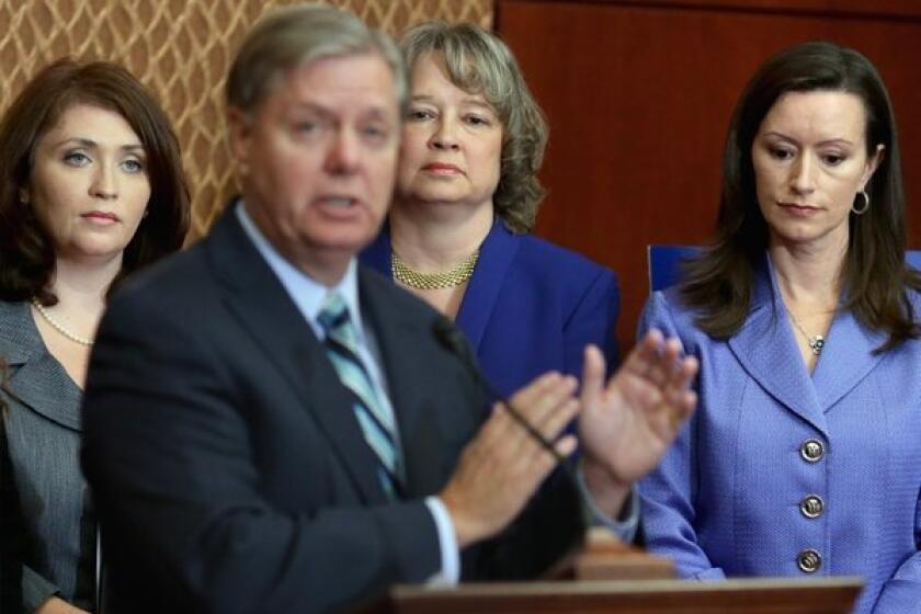 Sen. Lindsey Graham (R-S.C.) on Thursday as he introduced a bill to ban abortion after 20 weeks.