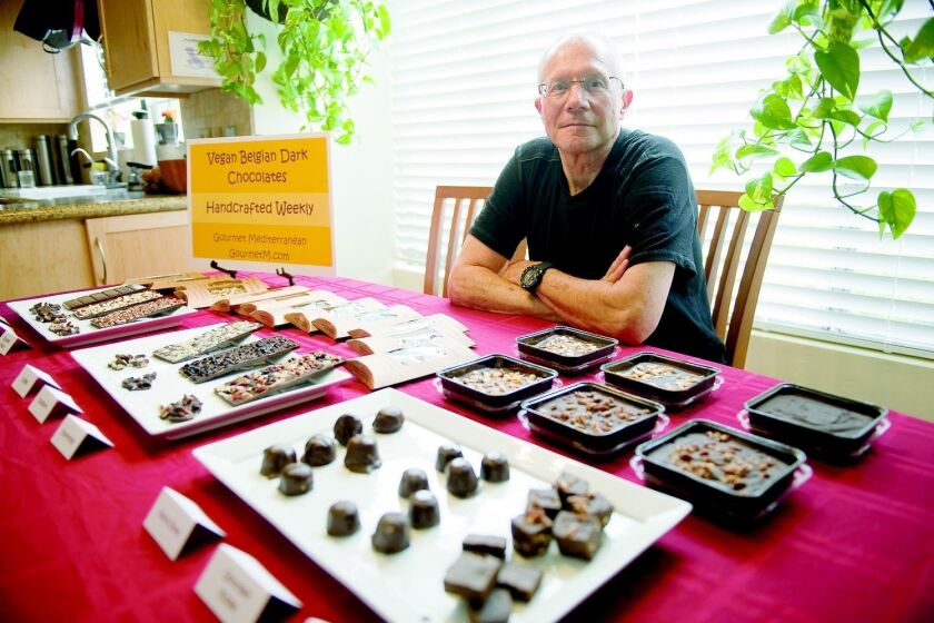 After a long and varied career as an engineer, Michael Ross started making chocolate bars. He now sells them under the brand Gourmet Mediterranean, participating in the Chocolate Festival at the San Diego Botanic Gardens ﻿and selling his creations at the Solana Beach Farmers Market every other Sunday. Tom Pfingsten