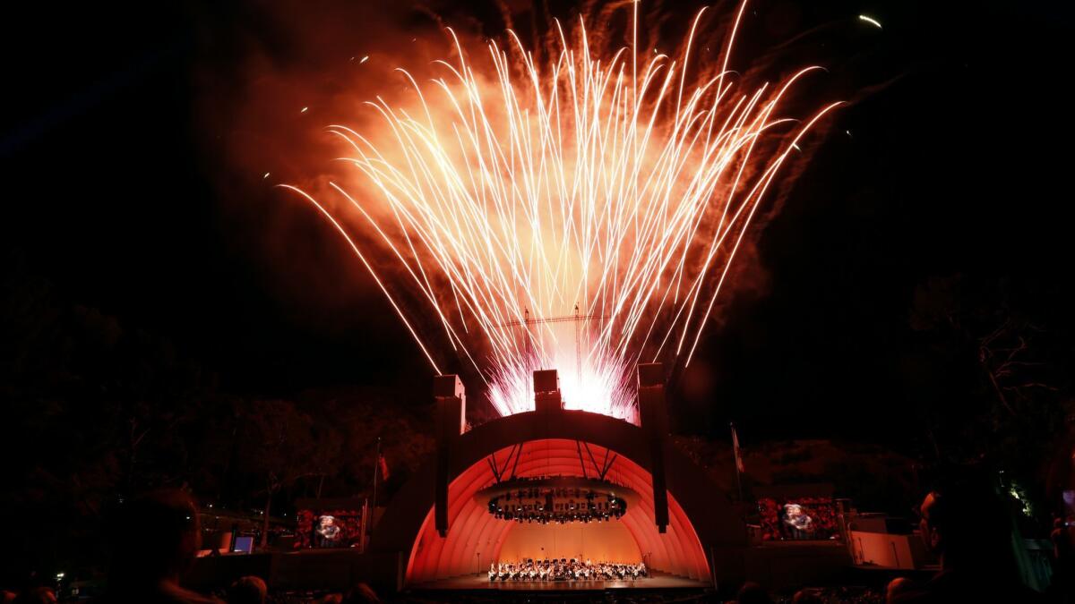 Gustavo Dudamel found ways to set off musical fireworks in the annual Tchaikovsky Spectacular at the Hollywood Bowl, pictured here in 2016.