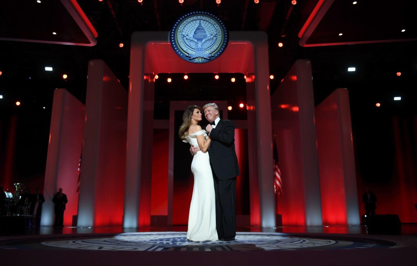 US President Donald Trump and the first lady Melania Trump dance at the Liberty Ball at the Washington DC Convention Center.