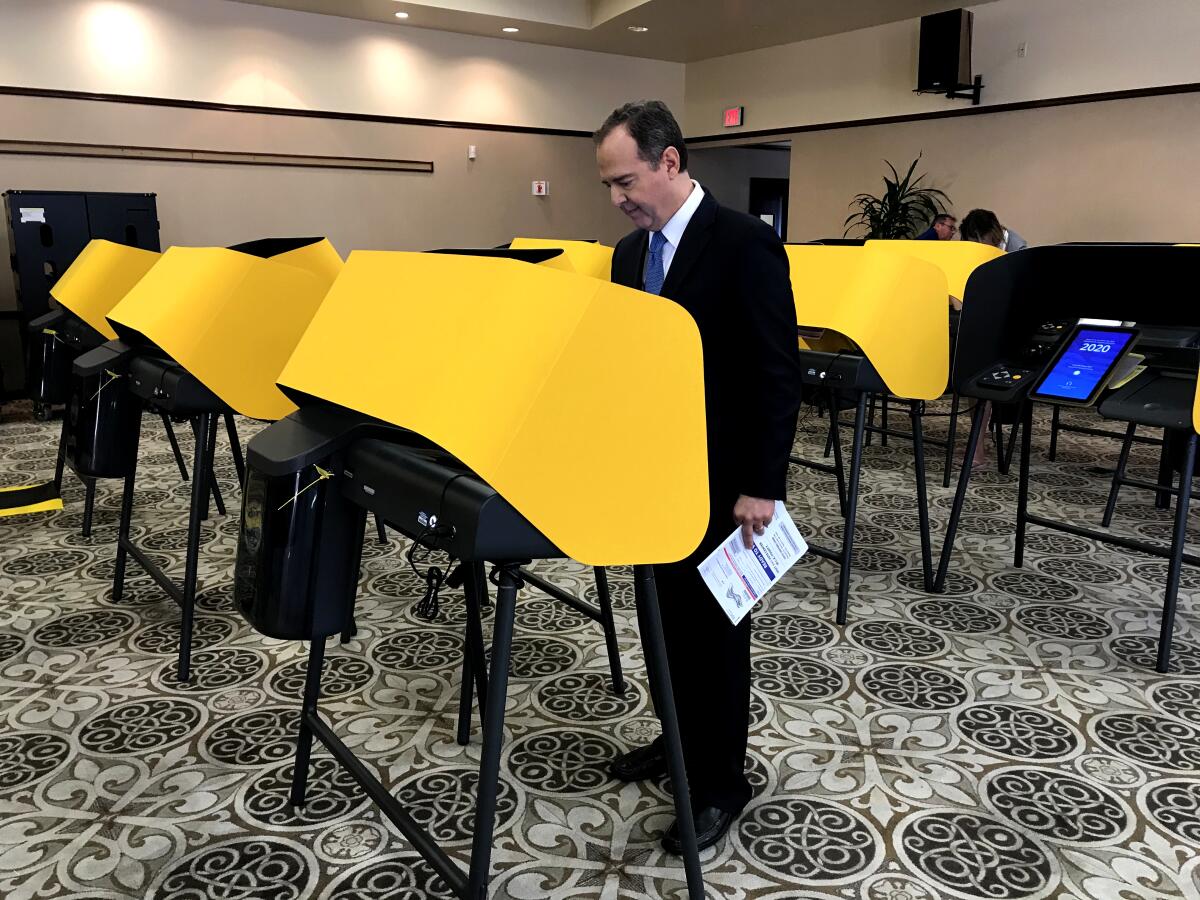 Adam Schiff casts his primary vote in Burbank.