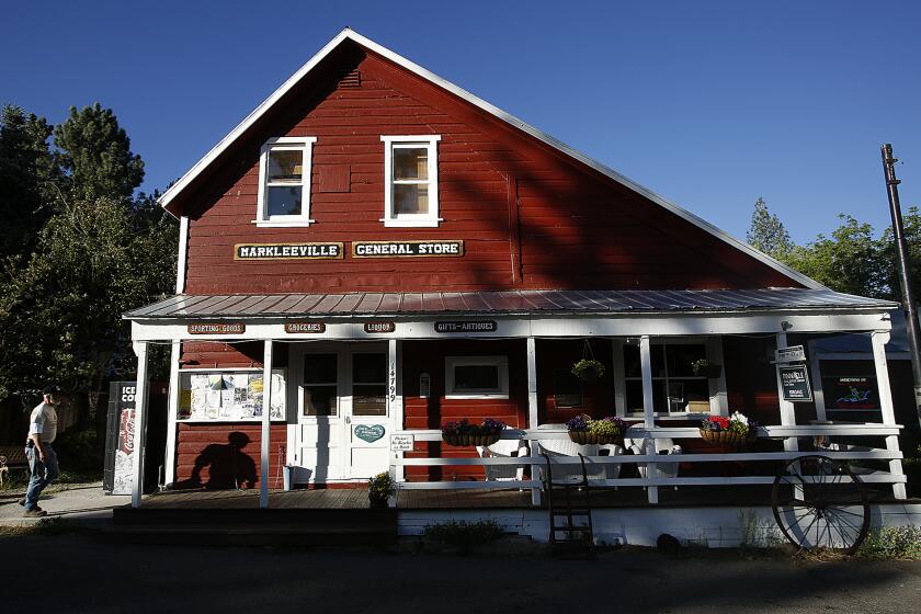 MARKLEEVILLE, CA-JUNE 12, 2014: A customer makes his way into the Markleeville General Store in Markleeville on June 12, 2014. Markleeville is located in Alpine County, where 70 percent of the people voted in the last election. (Mel Melcon/Los Angeles Times)