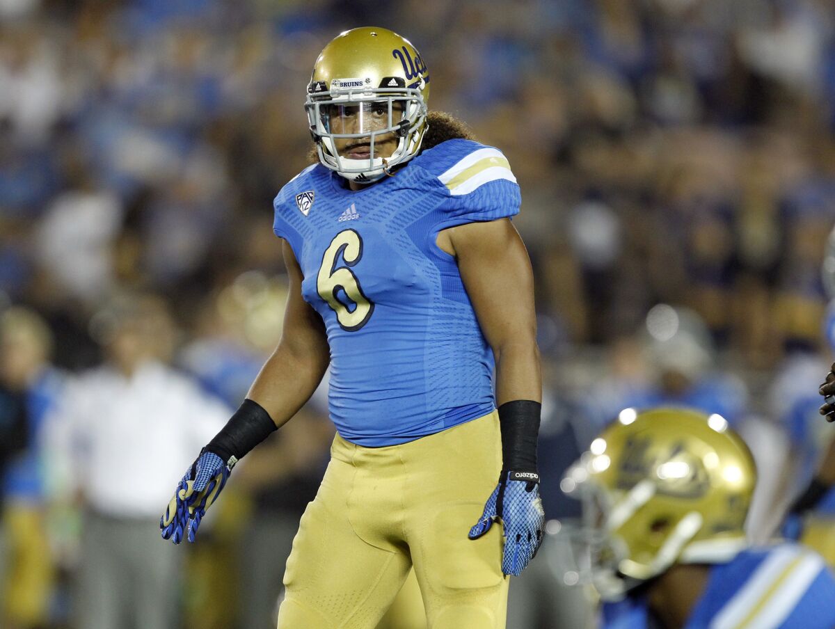 UCLA linebacker Eric Kendricks looks over the Utah offense during the second half of a game on Oct. 4.