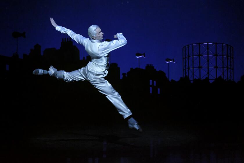 Los Angeles, CA FEBRAURY 6, 2019: Liam Mower dances the part of the Angel the Angel, a sort of fairy godfather who takes the place of the traditional fairy godmother. Choreographer Matthew Bourne brings his company, New Adventures, back to L.A. for a long run of his take on the "Cinderella" story at the Ahmanson Theatre in Los Angeles, CA February 6, 2019. (Francine Orr/ Los Angeles Times)