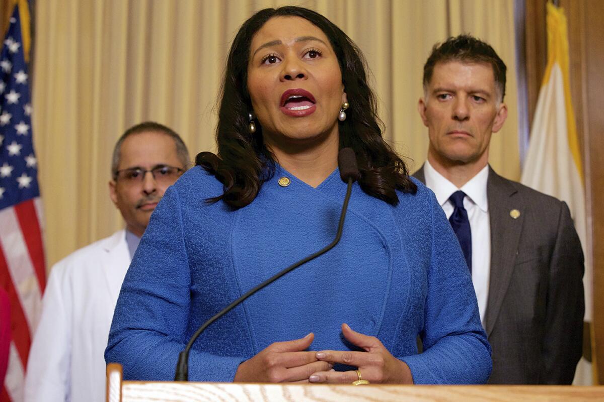 San Francisco Mayor London Breed at a news conference in 2020