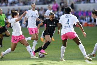 LOS ANGELES, CA - APRIL 23: Alyssa Thompson #21 of the Angel City FC controls the ball.