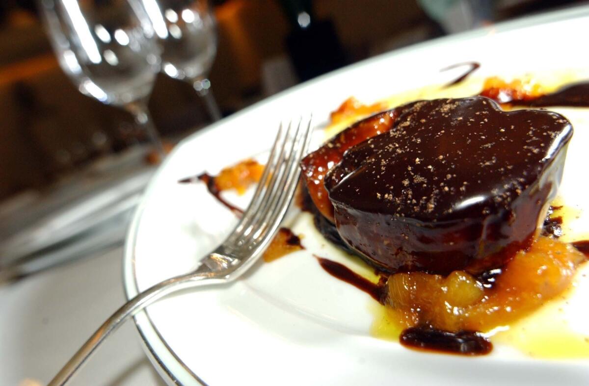 Foie gras with chocolate sauce.