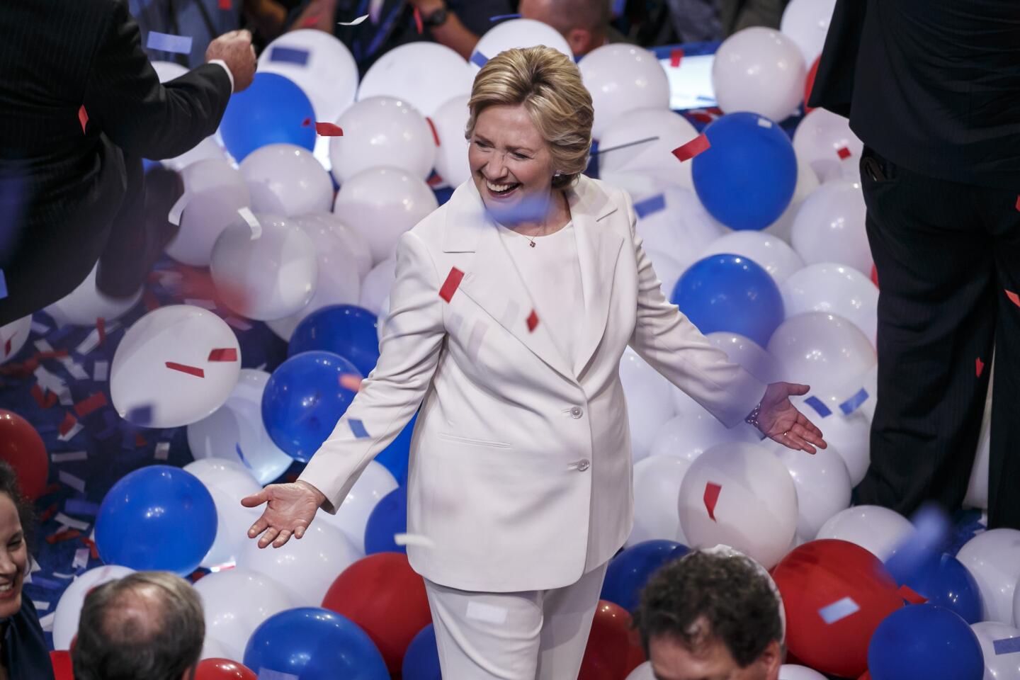 Hillary Clinton celebrates at the 2016 Democratic National Convention in Philadelphia.